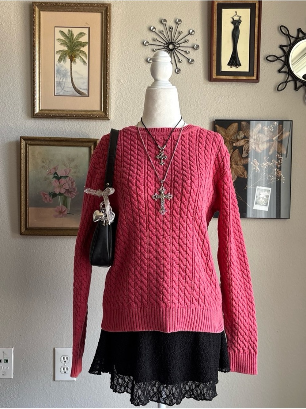 Appleseed's Pink Cable-Knit Crewneck Sweater